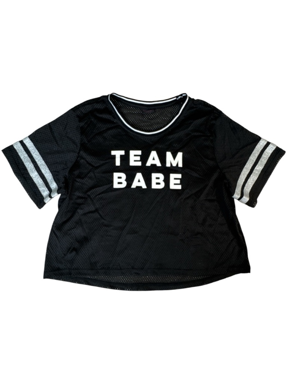 Material Girl Active Team Babe Mesh Crop Top XL Black Athletic Jersey Style